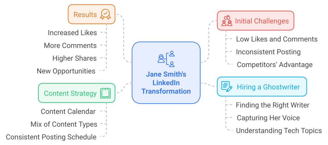 Tech CEO Jane Smith tripled LinkedIn engagement with ghostwritten posts, showcasing her social media success strategy.